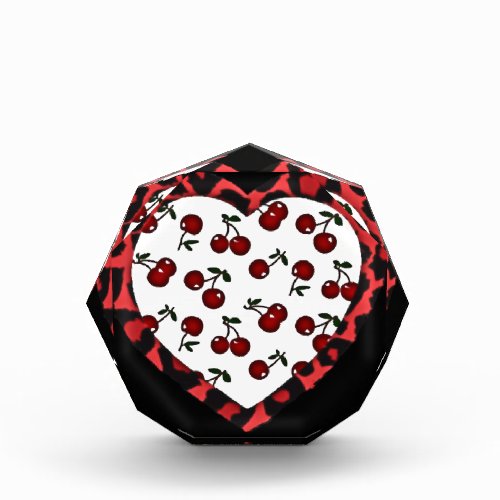 RAB cherries Leopard Print Heart Rockabilly Acrylic Award