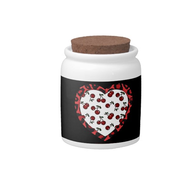 RAB cherries Leopard Print Heart Rockabilly Candy Jar (Front)
