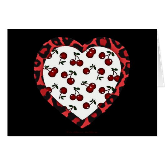 RAB cherries Leopard Print Heart Rockabilly Cards (Front Horizontal)