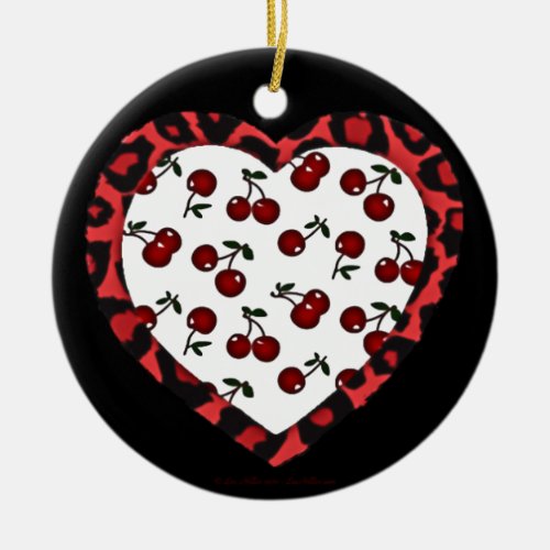RAB cherries Leopard Print Heart Rockabilly Ceramic Ornament