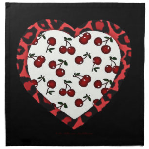 RAB cherries Leopard Print Heart Rockabilly Cloth Napkin