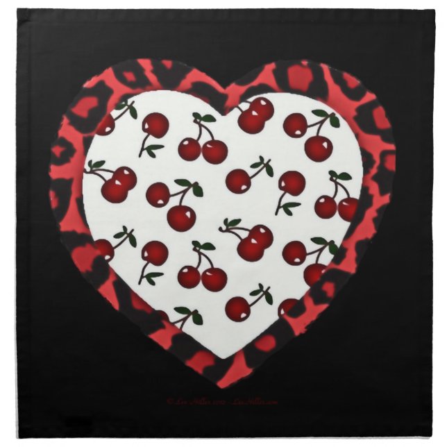 RAB cherries Leopard Print Heart Rockabilly Cloth Napkin (Front)