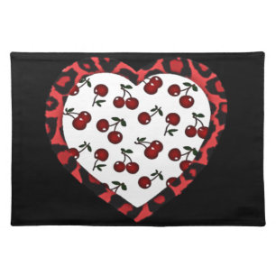 RAB cherries Leopard Print Heart Rockabilly Cloth Placemat