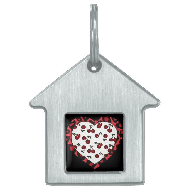 RAB cherries Leopard Print Heart Rockabilly Pet Tag (Front)