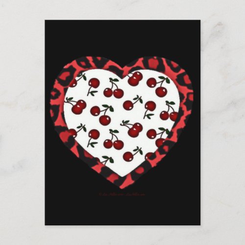 RAB cherries Leopard Print Heart Rockabilly Postcard
