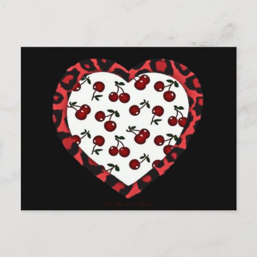 RAB cherries Leopard Print Heart Rockabilly Postcard