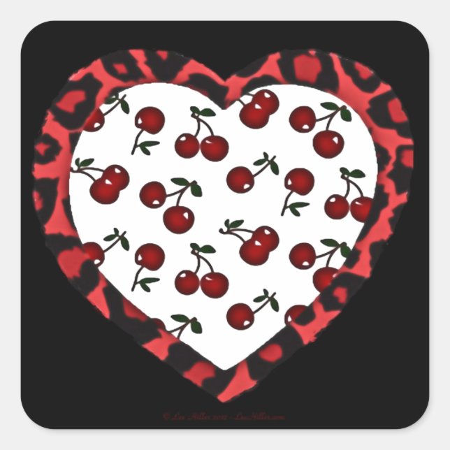 RAB cherries Leopard Print Heart Rockabilly Square Sticker (Front)