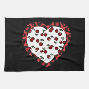 RAB cherries Leopard Print Heart Rockabilly Towel