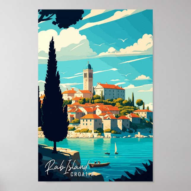 Rab Island Croatia vintage travel art illustration Poster (Front)
