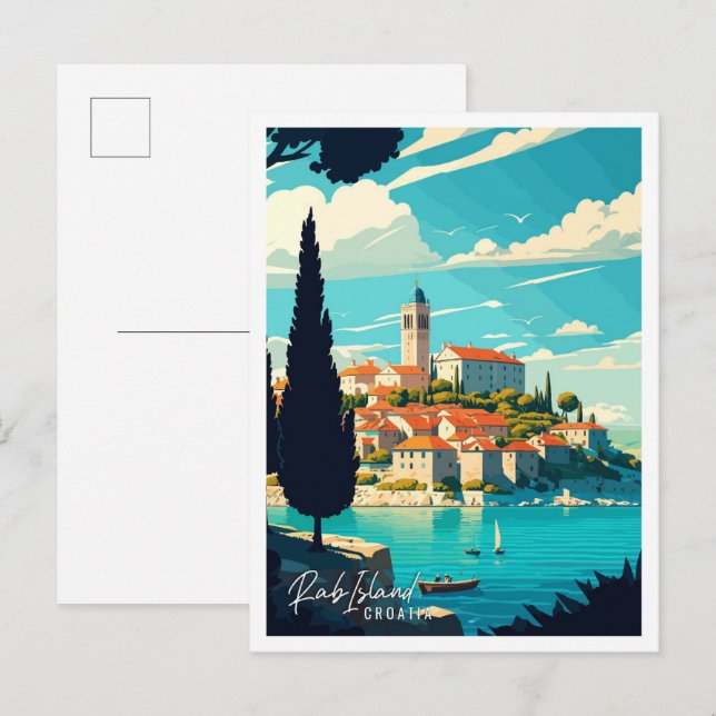 Rab Island Croatia vintage travel illustration Postcard (Front/Back)