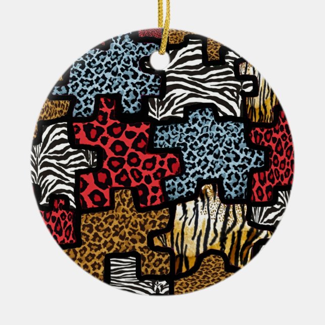 RAB Rockabilly Animal Print Puzzle Ceramic Ornament (Front)