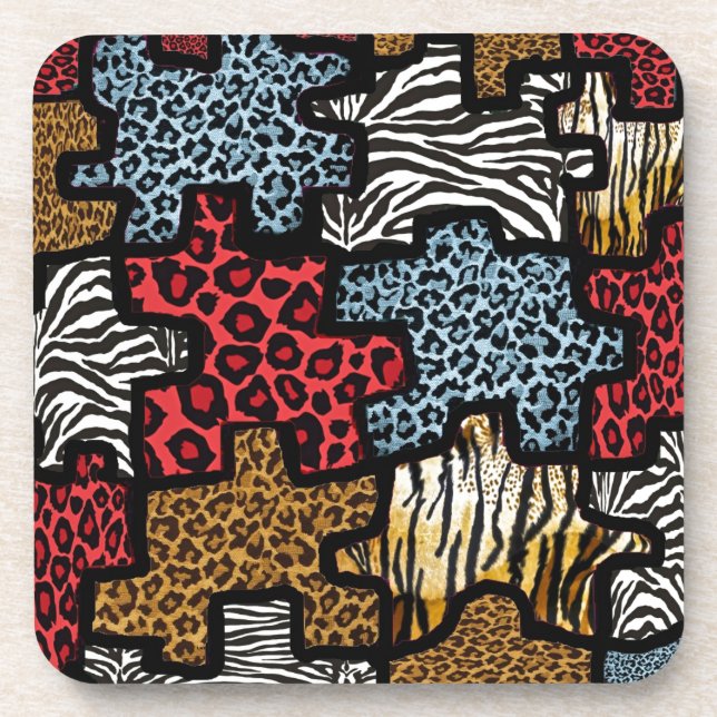 RAB Rockabilly Animal Print Puzzle Drink Coaster (Front)