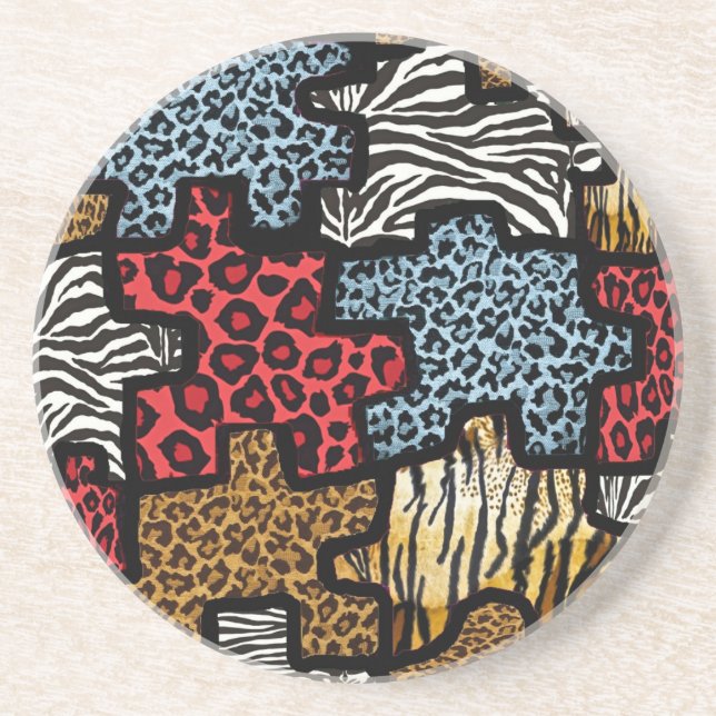 RAB Rockabilly Animal Print Puzzle Drink Coaster (Front)