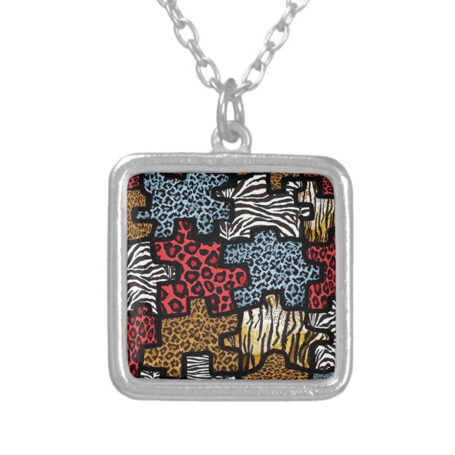RAB Rockabilly Animal Print Puzzle Silver Plated Necklace (Front)