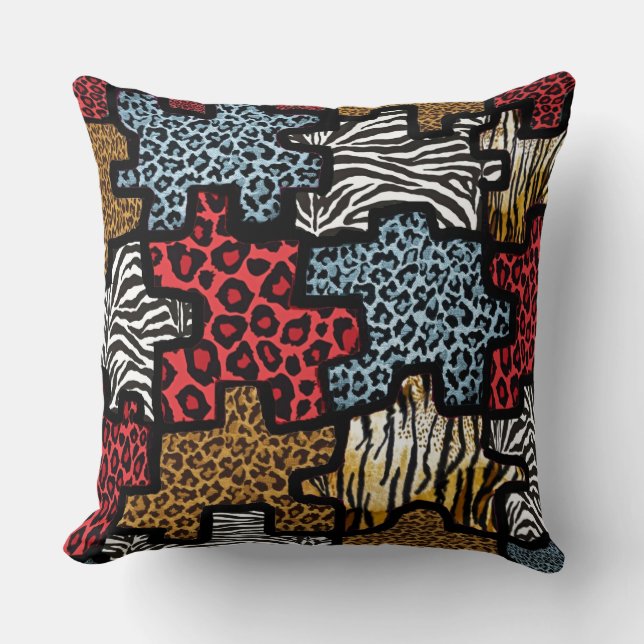 RAB Rockabilly Animal Print Puzzle Throw Pillow (Front)