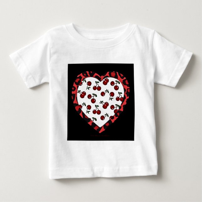 RAB Rockabilly Cherries Leopard Print Heart Baby T-Shirt (Front)