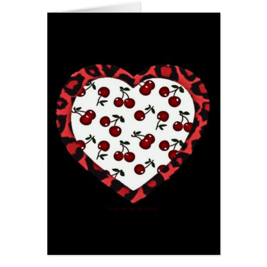 RAB Rockabilly Cherries Leopard Print Heart Cards (Front)