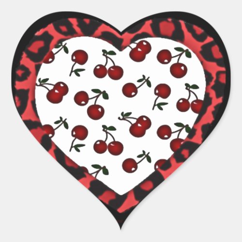 RAB Rockabilly Cherries Leopard Print Heart Heart Sticker