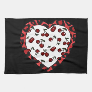 RAB Rockabilly Cherries Leopard Print Heart Kitchen Towel