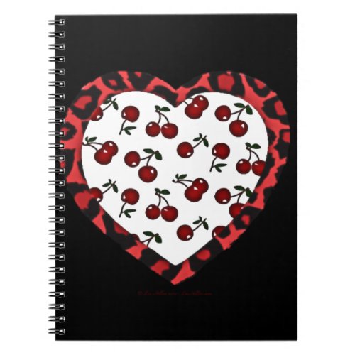 RAB Rockabilly Cherries Leopard Print Heart Notebook