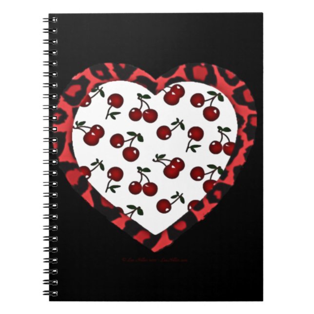 RAB Rockabilly Cherries Leopard Print Heart Notebook (Front)
