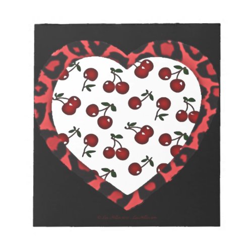 RAB Rockabilly Cherries Leopard Print Heart Notepad