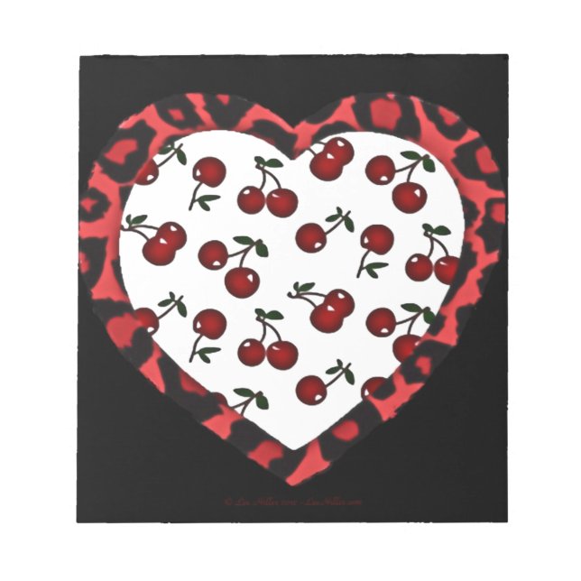 RAB Rockabilly Cherries Leopard Print Heart Notepad (Front)