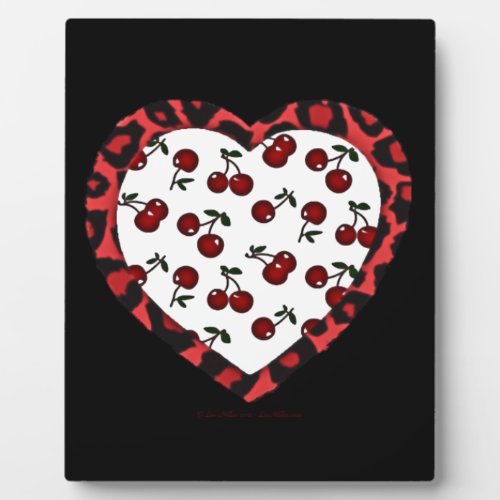 RAB Rockabilly Cherries Leopard Print Heart Plaque