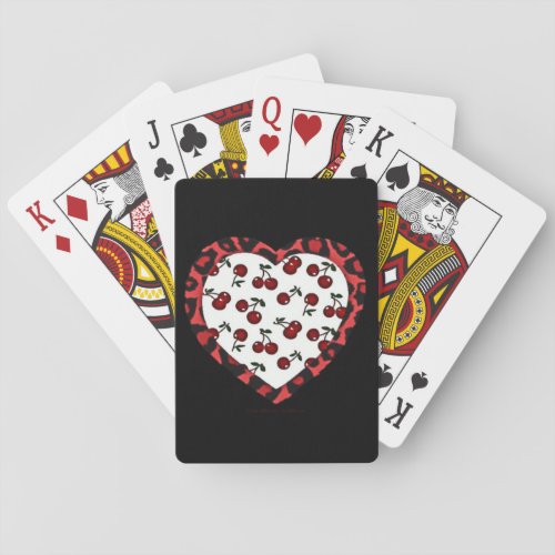RAB Rockabilly Cherries Leopard Print Heart Playing Cards