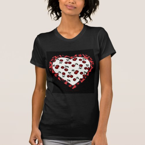 RAB Rockabilly Cherries Leopard Print Heart T_Shirt