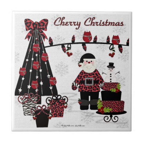 RAB Rockabilly Cherry Christmas Santa Tile