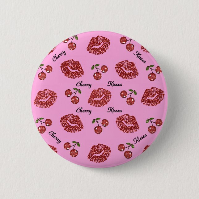 RAB Rockabilly Cherry Kisses on Pink Button (Front)