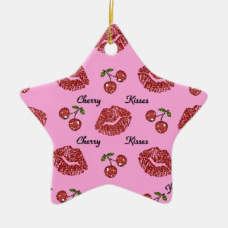 RAB Rockabilly Cherry Kisses on Pink Ceramic Ornament