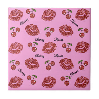 RAB Rockabilly Cherry Kisses on Pink Ceramic Tile