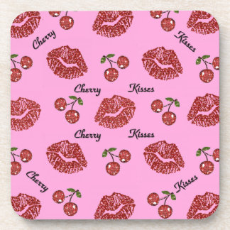 RAB Rockabilly Cherry Kisses on Pink Drink Coaster