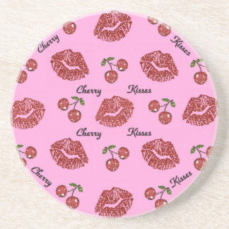 RAB Rockabilly Cherry Kisses on Pink Drink Coaster