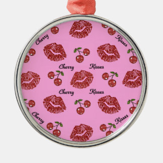 RAB Rockabilly Cherry Kisses on Pink Metal Ornament