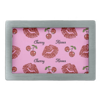 RAB Rockabilly Cherry Kisses on Pink Rectangular Belt Buckle