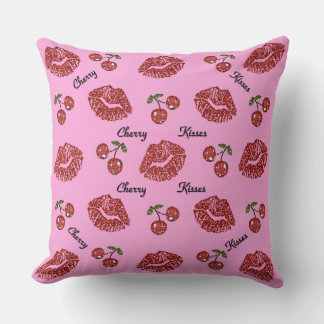 RAB Rockabilly Cherry Kisses on Pink Throw Pillow