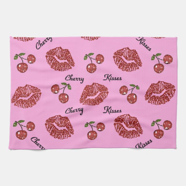 RAB Rockabilly Cherry Kisses on Pink Towel (Horizontal)