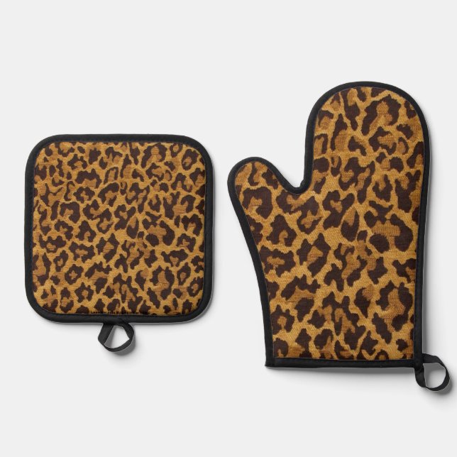 RAB Rockabilly Classic Leopard Print  Oven Mitt & Pot Holder Set (Front)