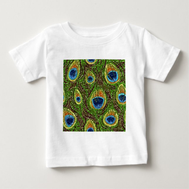 RAB Rockabilly Colorful Peacock Feathers Print Baby T-Shirt (Front)