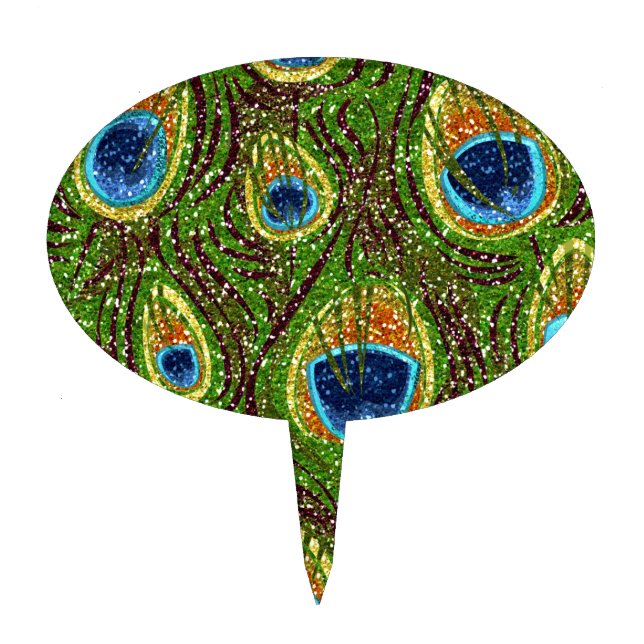 RAB Rockabilly Colorful Peacock Feathers Print Cake Topper (Front)