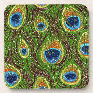 RAB Rockabilly Colorful Peacock Feathers Print Coaster