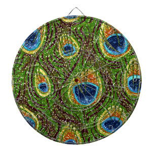 RAB Rockabilly Colorful Peacock Feathers Print Dart Board