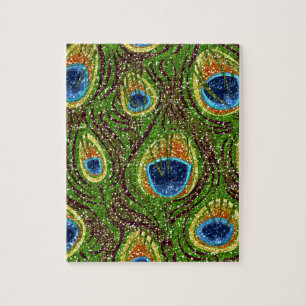 RAB Rockabilly Colorful Peacock Feathers Print Jigsaw Puzzle