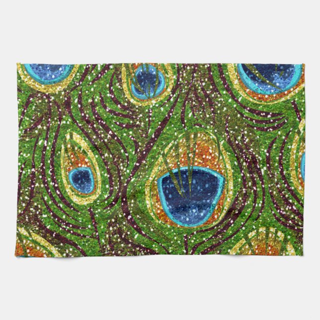 RAB Rockabilly Colorful Peacock Feathers Print Kitchen Towel (Horizontal)