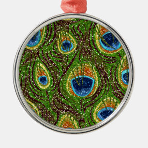 RAB Rockabilly Colorful Peacock Feathers Print Metal Ornament