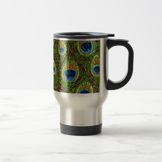 RAB Rockabilly Colorful Peacock Feathers Print Travel Mug (Right)