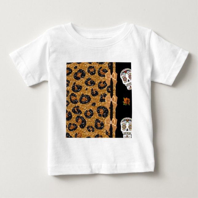 RAB Rockabilly Gold Leopard Print Sugar Skulls Baby T-Shirt (Front)